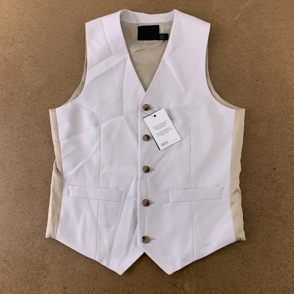 ASOS Men's Size 36 Ice Grey Slim Fit 5 Button‎ Wedding Waistcoat Vest NWT *Flaw